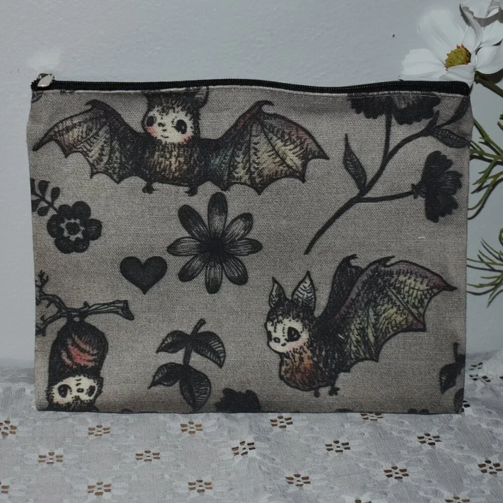 Whimsigoth Gothic Moody Floral Flowers Vampire Bats Small Cosmetic Makeup Bag